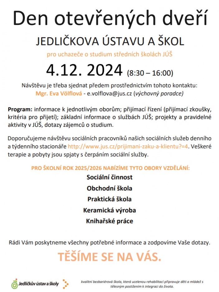 Den otevřených dveří Jedličkova ústavu